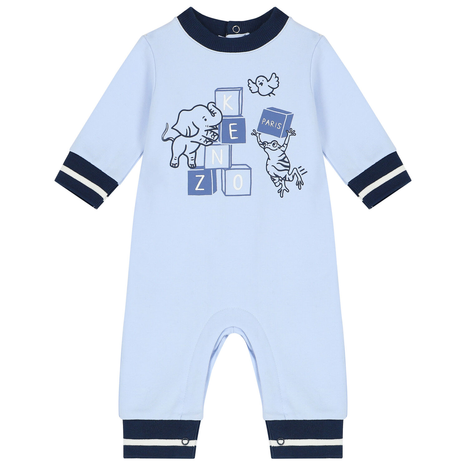 Baby Boys Blue Logo & Animals Romper, 1, hi-res